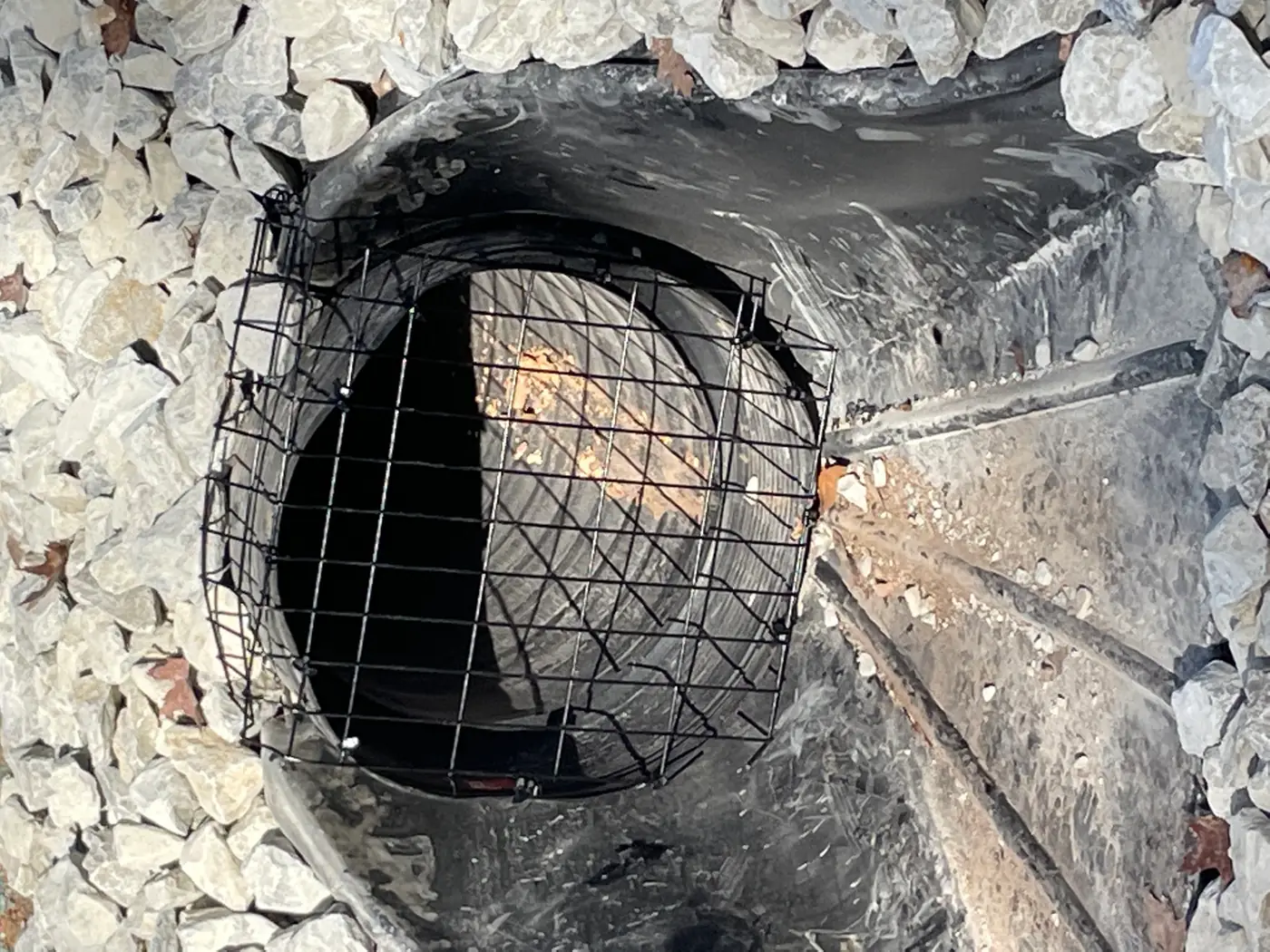 French drain outlet discharging collected water away from the house