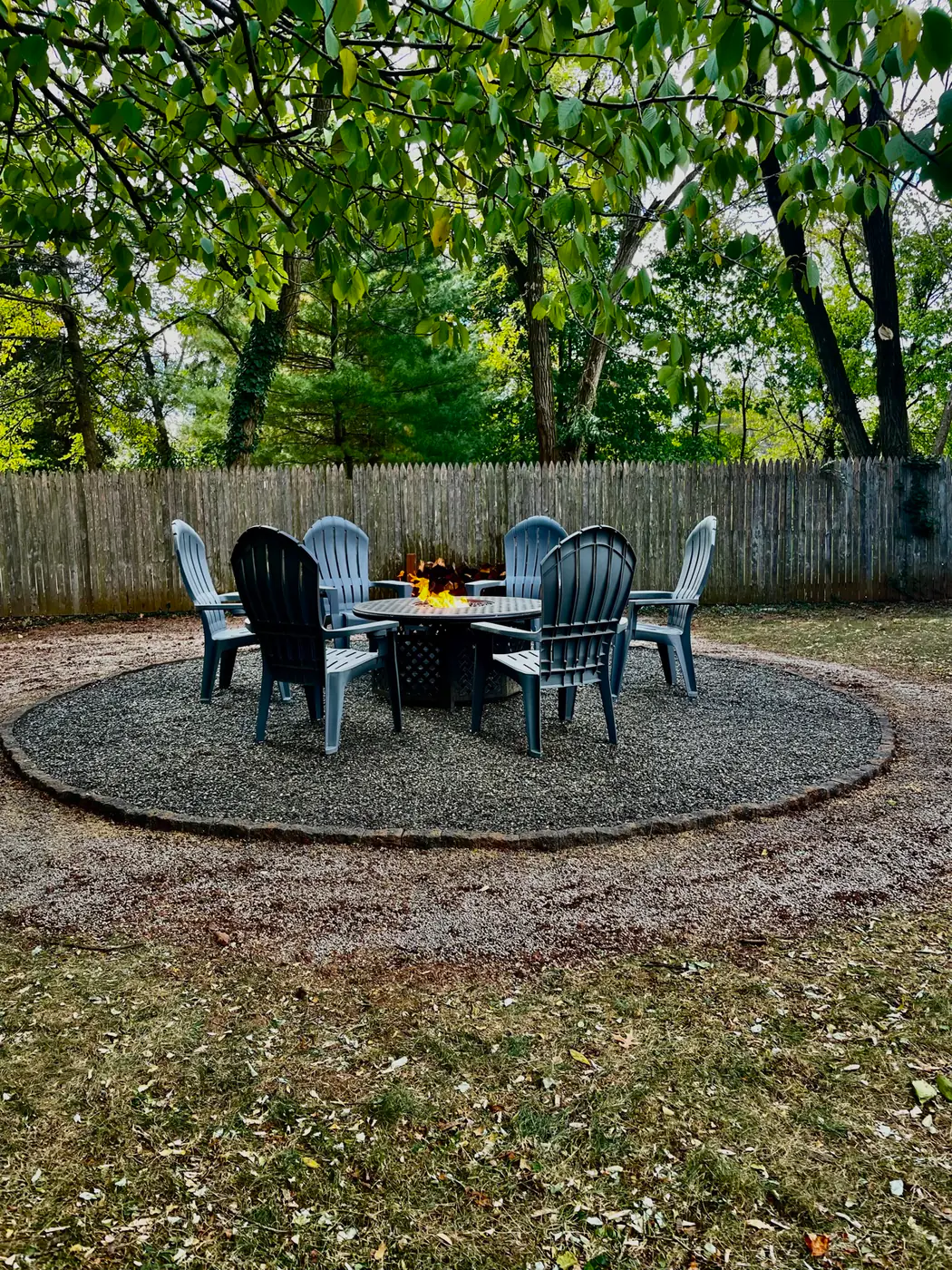 Custom stone fire pit built by Mex Landscaping