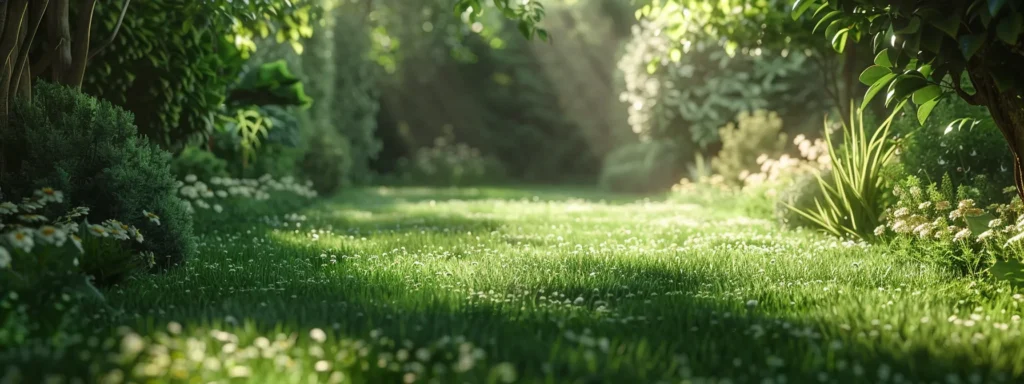 a lush, green garden with neatly trimmed grass under the warm sun, showcasing the importance of an effective mowing schedule.