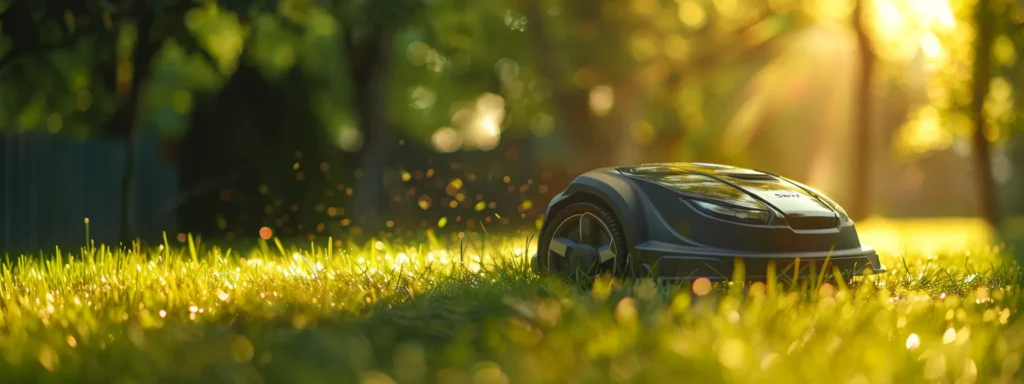 a sleek, modern electric mower cutting a lush, healthy lawn under the bright sun.